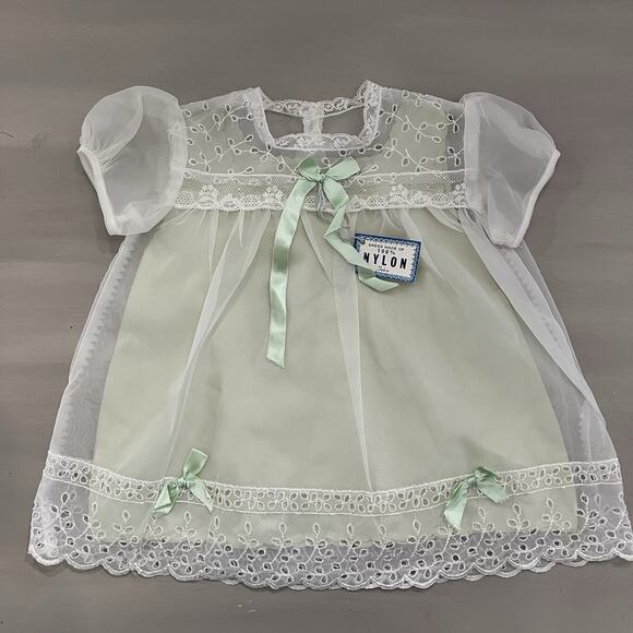 Vintage 1950s Infant Dress by Carol Joy Creations Heirloom Keepsake Green 0-6M - Picture 1 of 9
